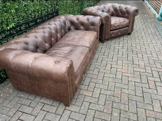 Stunning John Lewis leather Chesterfield Suite consisting of x1 Large 3 Seater X1 large Club Chair