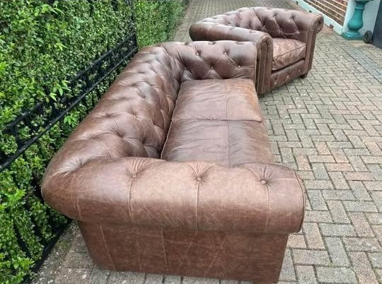 Stunning John Lewis leather Chesterfield Suite consisting of x1 Large 3 Seater X1 large Club Chair