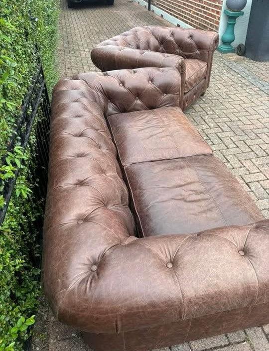 Stunning John Lewis leather Chesterfield Suite consisting of x1 Large 3 Seater X1 large Club Chair