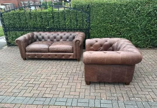 Stunning John Lewis leather Chesterfield Suite consisting of x1 Large 3 Seater X1 large Club Chair