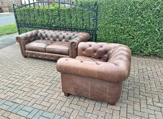 Stunning John Lewis leather Chesterfield Suite consisting of x1 Large 3 Seater X1 large Club Chair