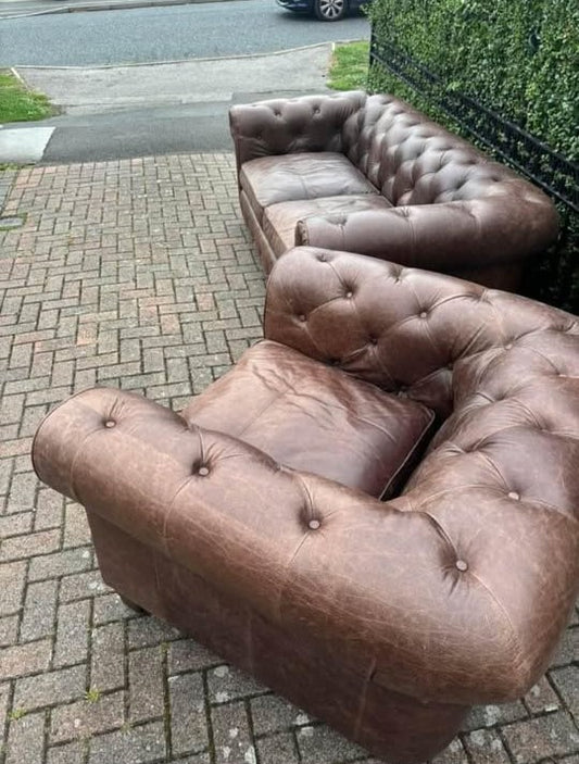 Stunning John Lewis leather Chesterfield Suite consisting of x1 Large 3 Seater X1 large Club Chair